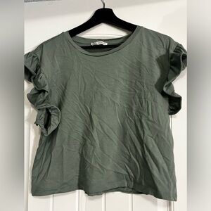 Zara green wavy short sleeve shirt size M